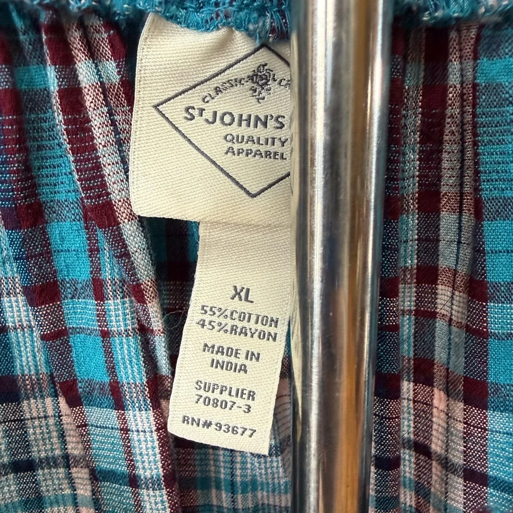 St John’s Bay Teal Plaid Women's long sleeve Top - Picture 5 of 5